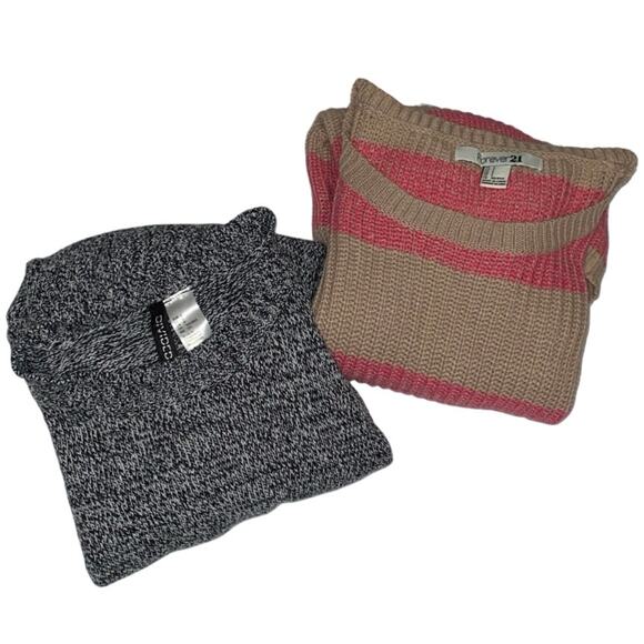 Womens Long Sleeve Bundle Sz Small 2 Forever 21 Divided Stripe Knit Crop Preppy - Picture 10 of 10